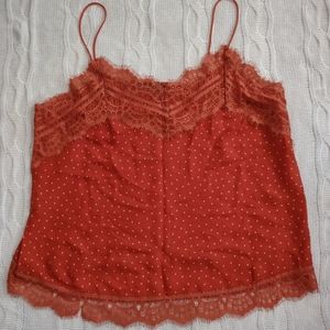 Maverick Polka-Dotted Tank Top with Lace Detail and Spaghetti Straps Sz. L